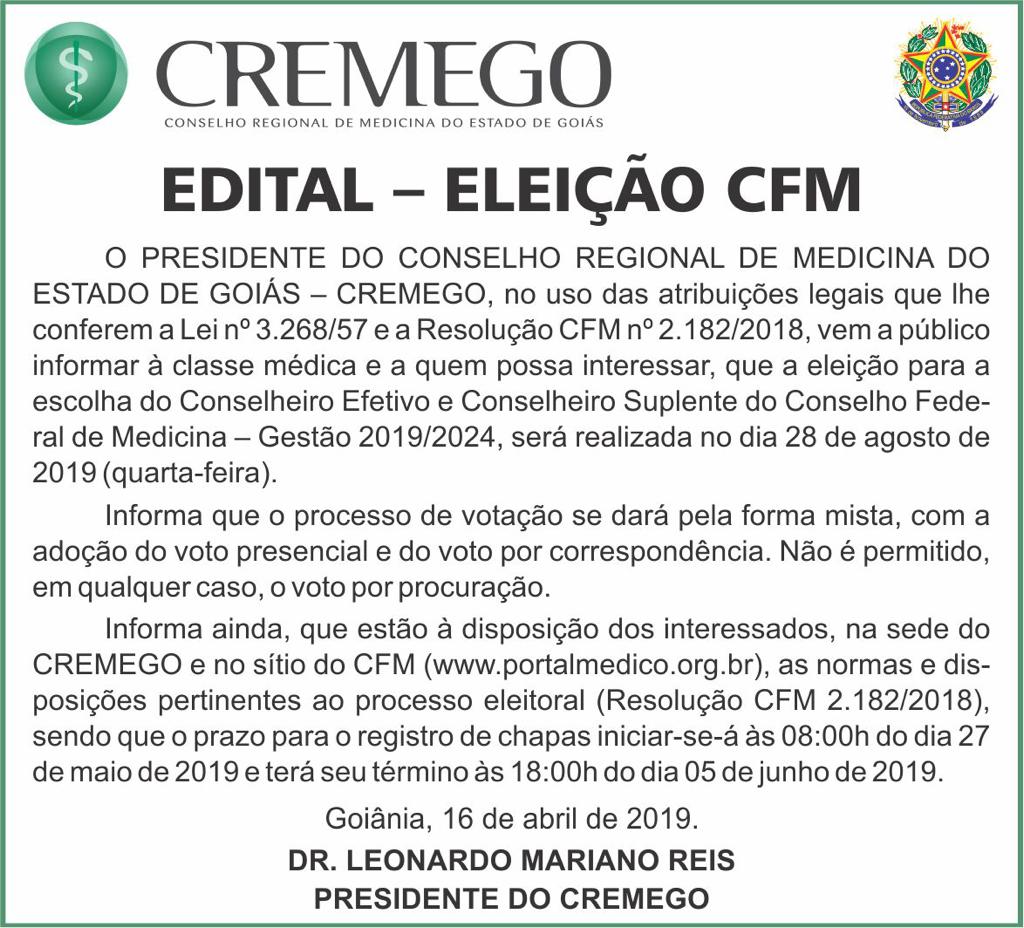 EDITAL ELEIÇÃO CFM