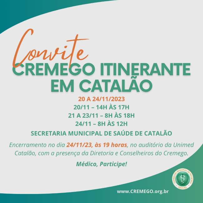 Convite: Cremego Itinerante em Catalão – 20 a 24/11/23